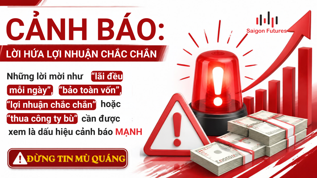 Những lời mời như “lãi đều mỗi ngày”, “bảo toàn vốn”, “lợi nhuận chắc chắn” hoặc “thua công ty bù” cần được xem là dấu hiệu cảnh báo mạnh.