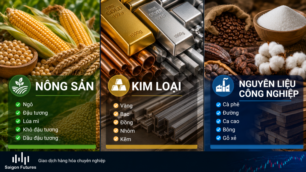 Ba nhóm hàng hóa đang giao dịch trên MXV gồm nông sản kim loại và nguyên liệu công nghiệp
